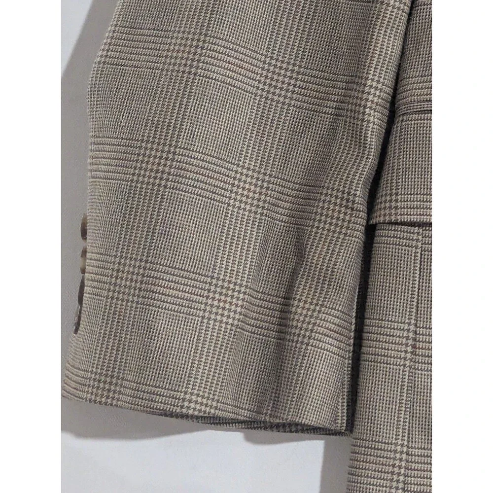 Jos‎ A Bank Mens Brown Windowpane Plaid Silk/Wool Blend Sports Blazer Jacket 48L